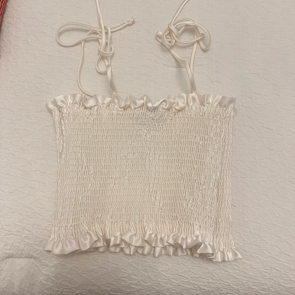 White Scrunch Tube Tops with String Ties (Size: Large) - Picture 2 of 5
